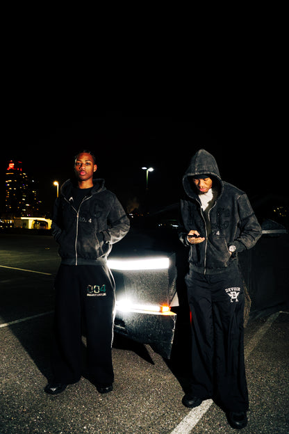 Black "PLC" Distressed Zip-Up